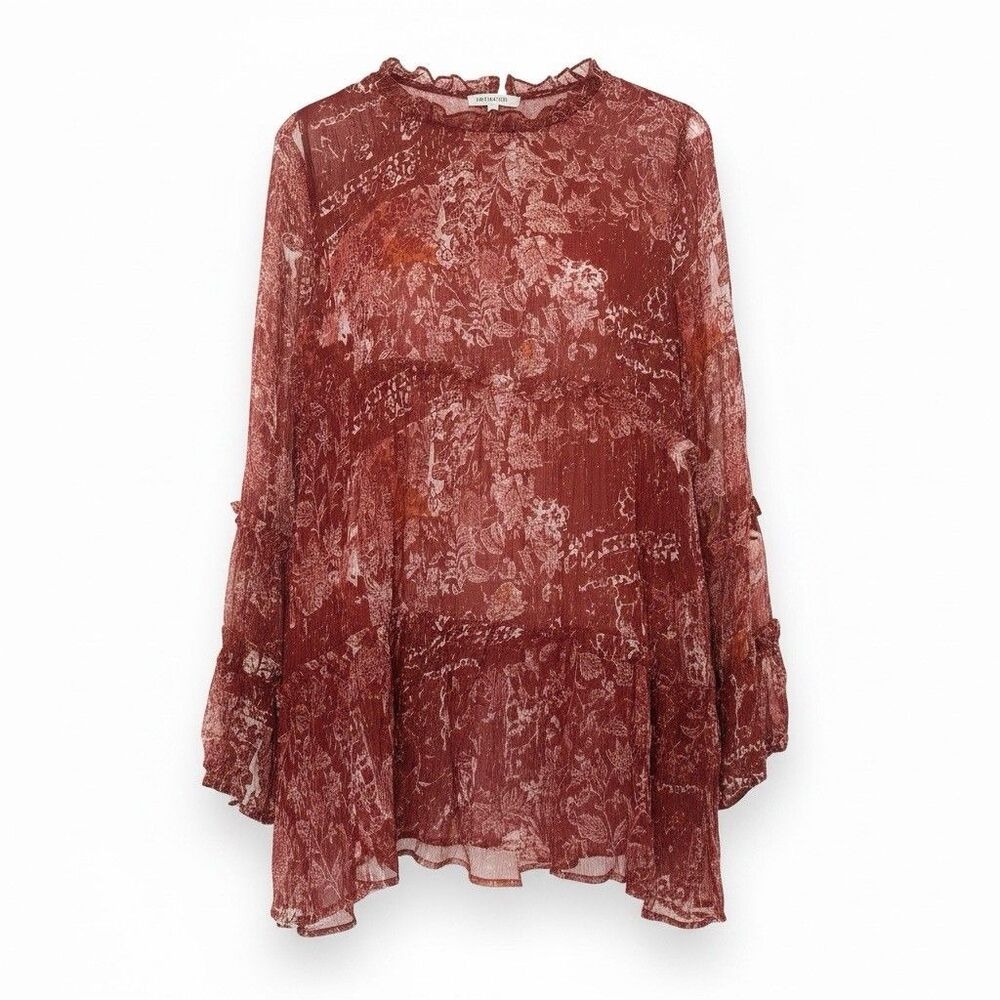 Soft Surroundings Sheer Peasant Floral Blouse XL Ruffle Boho Victorian Cottage